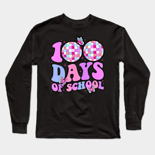 Happy 100Th Day Of School Teacher Groovy Disco Ball 100 Days Long Sleeve T-Shirt